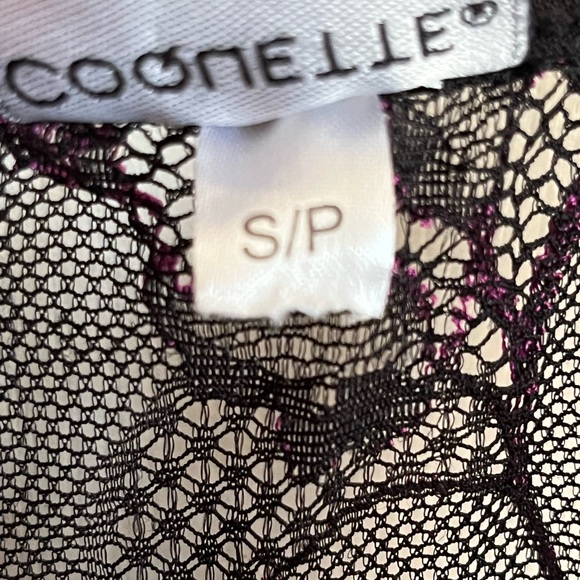 Coquette stretch lace and sheer mesh magenta & black slip / negligee, size S - Picture 5 of 7